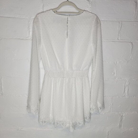 Lulus Women's Small Meadowlark Romper Jumper Swiss Dot Lace White - Picture 2 of 5